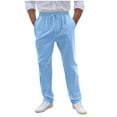 thumbnail image 1 of Mens Cotton Linen Pants Yoga Beach Loose Fit Casual Summer Elastic Waist Drawstring Baggy Trousers with Pockets Big and Tall, 1 of 5