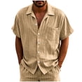 thumbnail image 1 of Mens Cotton Linen Shirt Short Sleeve Button Down Summer Beach Vacation Hawaiian Shirts Khaki XXXL, 1 of 7