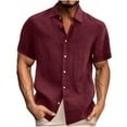 thumbnail image 1 of Mens Cotton Linen Shirts Big & Tall S-5X Short Sleeve Plus Size Button-Down Collared Tshirts Casual Solid Loose Comfort Basic Tops, 1 of 4