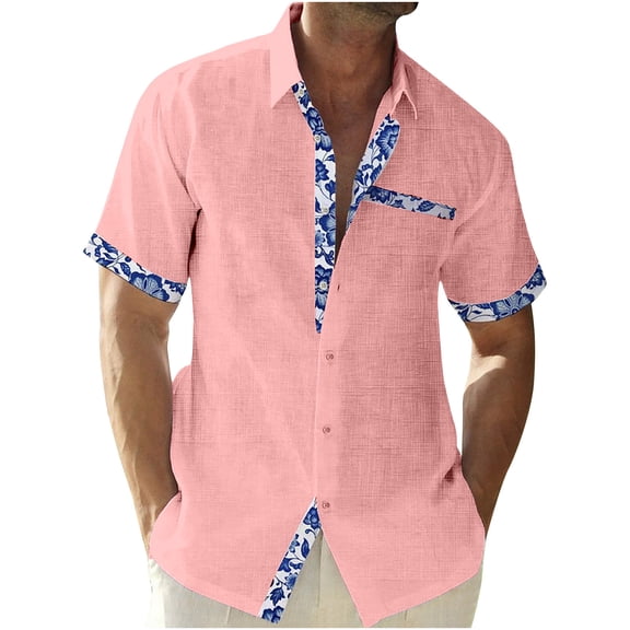 Mens Cotton Linen Shirts Button Down Short Sleeve Vocation Beach Shirts Casual Summer Outdoor Shirt