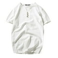 thumbnail image 1 of Mens Cotton Linen Shirts Casual Short Sleeve V-neck Regular-Fit T-Shirt Summer Lightweight Beach Yoga Tops, 1 of 4