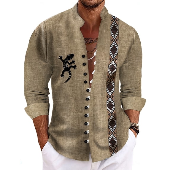 Mens Cotton Linen Shirts Graphic V Neck Long Sleeve Pullover Shirts Buttons Up Vintage Streetwear Tees Top Beige XXL