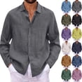 thumbnail image 1 of Mens Cotton Linen Shirts Long Sleeve Beach Henley Button Down Shirts Casual Lightweight V Neck Loose Shirts,Dark Gray L, 1 of 7