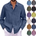 thumbnail image 1 of Mens Cotton Linen Shirts Long Sleeve Beach Henley Button Down Shirts Casual Lightweight V Neck Loose Shirts,Royal Blue 5XL, 1 of 7
