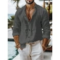 thumbnail image 1 of Mens Cotton Linen Shirts Long Sleeve Casual Henley Shirts Banded Collar Lightweight Solid Color Summer Beach Shirt Holiday M-3XL Gray XL, 1 of 6