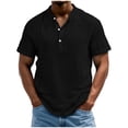 thumbnail image 1 of Mens Cotton Linen Shirts Short Sleeve Henley T-Shirt Summer Casual Lightweight Hippie Beach Tops Black, 1 of 9