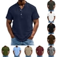 thumbnail image 1 of Mens Cotton Linen Shirts Short Sleeve Henley T-Shirt Summer Casual Lightweight Hippie Beach Tops White, 1 of 9