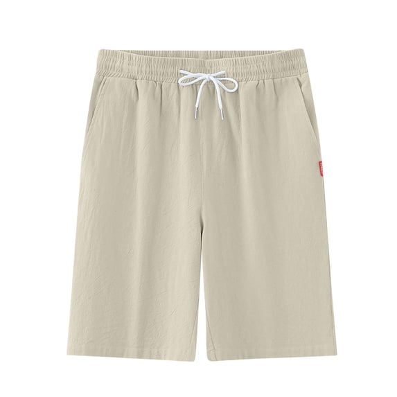Mens Cotton Linen Shorts Breathbale Cool Hawaiian Elastic Drawstring Waist Pockets Short Pants Fathers Gift
