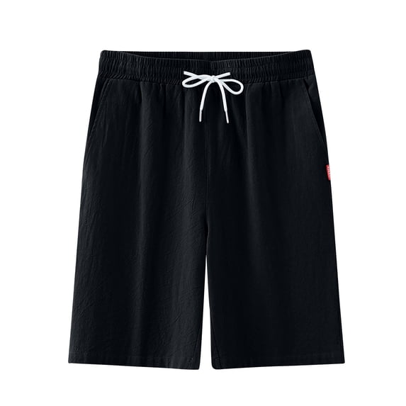 Mens Cotton Linen Shorts Breathbale Cool Hawaiian Elastic Drawstring Waist Pockets Short Pants Fathers Gift
