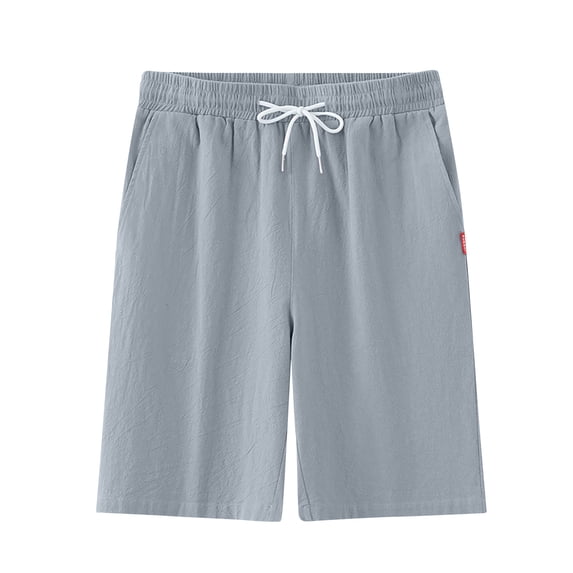 Mens Cotton Linen Shorts Breathbale Cool Hawaiian Elastic Drawstring Waist Pockets Short Pants Fathers Gift