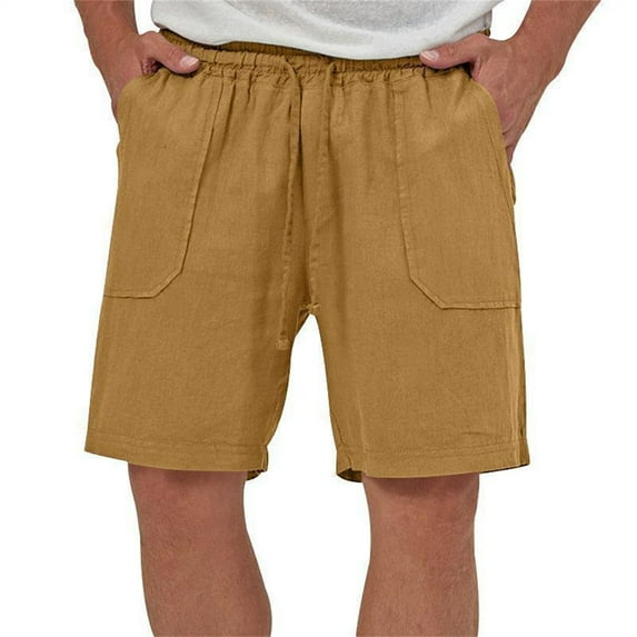 Mens Cotton Linen Shorts Casual Drawstring,Summer Men Cotton Linen Shorts Pants,Lightweight Men'S Linen Casual Classic Fit Elastic Waist Beach Shorts with Pockets