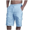 thumbnail image 1 of Mens Cotton Linen Shorts Casual Elastic Waist Drawstring Lightweight Summer Beach Cargo Shorts with Multi Pocket Big and Tall Size M-3XL Blue, 1 of 8