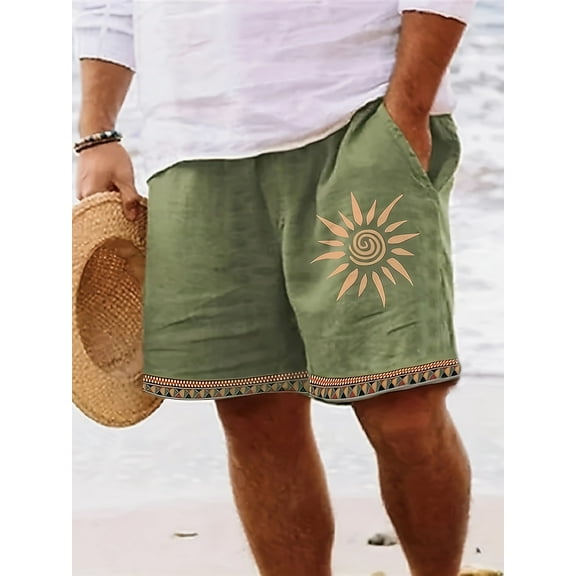 Mens Cotton Linen Shorts Casual Loose Fit Drawstring Elastic Waist 7Inch Inseam Shorts Stretch Summer Beach Wear Green L