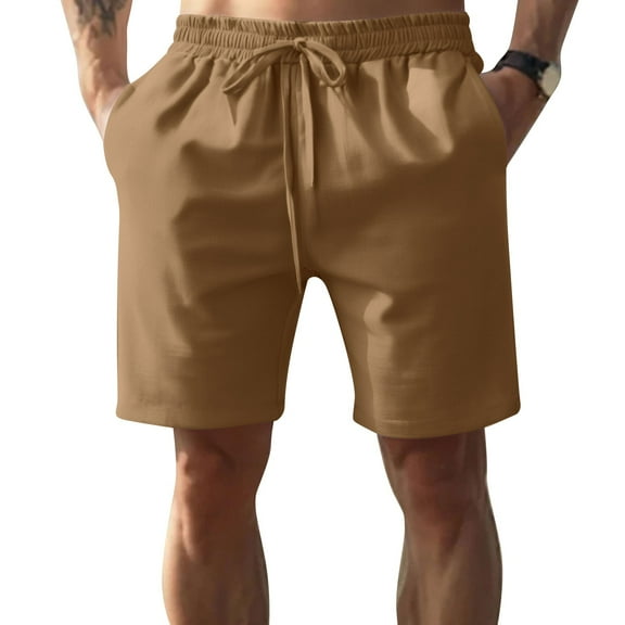 Mens Cotton Linen Shorts Casual Stretch Hiking Shorts with Pockets Loose Fit Golf Drawstring Waist Sweatpant Summer Beach Outfits