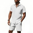 thumbnail image 1 of Mens Cotton Linen Shorts and Shirt Sets Tracksuit Set Summer Co Ord Sets Short Sleeve Button Down Shirts & Shorts with Pockets 2 Piece Outfits Vacation Beach Wedding Suits White M, 1 of 7