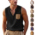 thumbnail image 1 of Mens Cotton Linen Sleeveless Summer Shirts with Pocket Beach Tank Tops Button Henley Tank Shirt for Vacation Yellow, 1 of 7