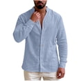 thumbnail image 1 of Mens Cotton Linen Spring Clothes, Long Sleeve Shirts for Men Summer Casual Lightweight Solid Color Button Down V Neck Dressy Blouses, 1 of 6