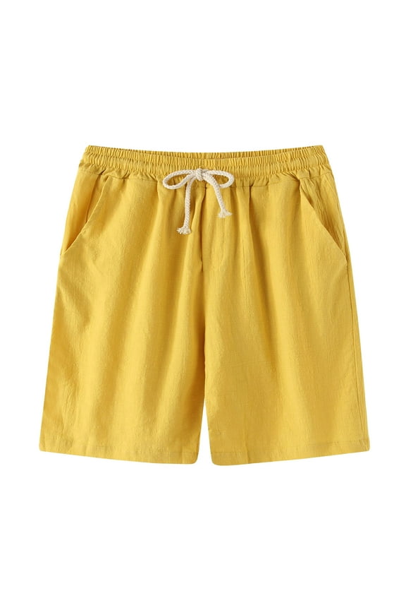 Mens Cotton Linen Summer Shorts Solid Casual Lounge Shorts Baggy Comfy Pajama Shorts Vacation Resort Beach Shorts