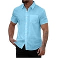 thumbnail image 1 of Mens Cotton Linen Summer Tops, Short Sleeve Shirts for Men Summer Lightweight Casual Solid Color Lapel Button Down Dressy Blouses with Pockets, 1 of 6