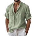 thumbnail image 1 of Mens Cotton Linen T-Shirts, Short Sleeve Shirts for Men Summer Casual Lightweight Solid Color Button Up Tshirts Big and Tall, 1 of 5