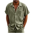 thumbnail image 1 of Mens Cotton Linen T-Shirts, Short Sleeve Shirts for Men Summer Fashion Striped Printed Lapel Button Down T Shirts S-3XL, 1 of 8