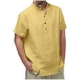 thumbnail image 1 of Mens Cotton Linen T-Shirts, Summer Tops for Men Big & Tall Casual Vintage Solid Color Button Up Dressy Blouses M-3XL, 1 of 5