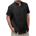 thumbnail image 1 of Mens Cotton Linen T-Shirts, Summer Tops for Men Big & Tall Casual Vintage Solid Color Button Up Dressy Blouses M-3XL, 1 of 5