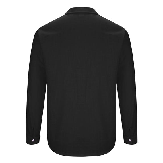 Mens Cotton Linen Textured Shirt Long Sleeve Button Down Shirt Summer Beach Textured, Collared Solid, Breathable, Lightweight Black XXL