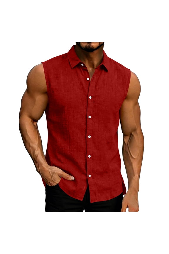 Mens Cotton Linen Vests, Sleeveless Shirts for Men Summer Casual Lightweight Lapel Button Down Tank Tops