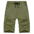 thumbnail image 1 of Mens Cotton Long Cargo Shorts Elastic Waist Drawstring Athletic Shorts with Pockets Casual Workout Army Green L, 1 of 2
