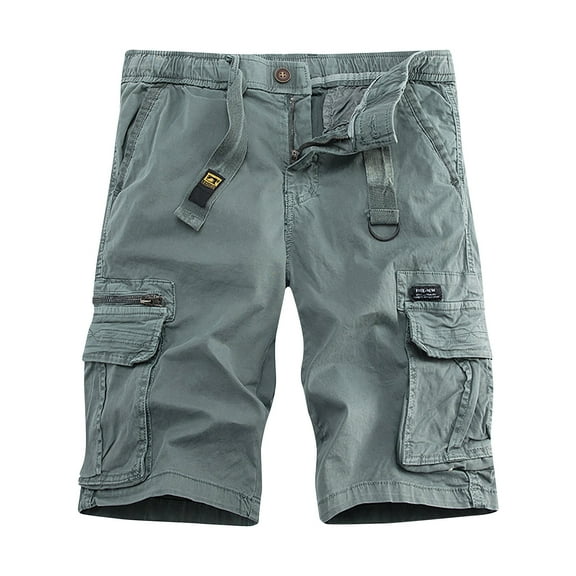 Mens Cotton Loose Drawstring Cargo Short With Full Elastic Waist Gray