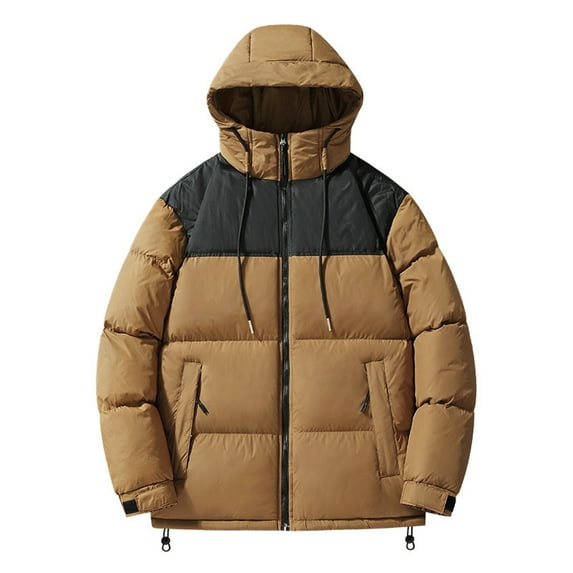Mens Cotton Padded Clothing Autumn Winter Trend Color Combination Thick Cotton Padded Hooded Coat