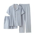 thumbnail image 1 of Mens Cotton Pajama Set 3Pcs Sleepwear Loungewear Short Sleeve Classic Button Down Top with Shorts and Long Pj Pants, 1 of 8