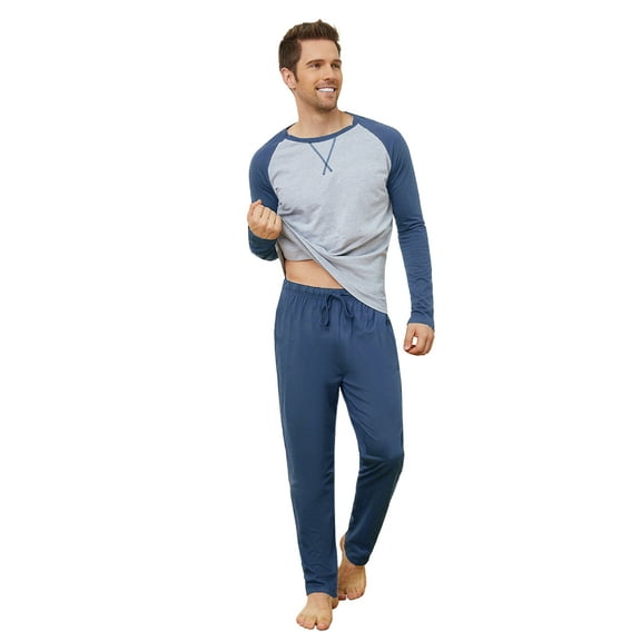 Mens Cotton Pajama Sets Long Sleeve Sleepwear for Men 2 Piece Mens Loungewear Sets with Pocket, Sizes S-XXL