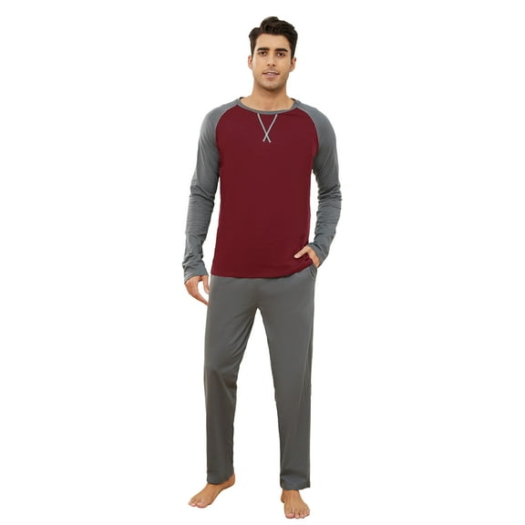 Mens Cotton Pajama Sets Long Sleeve Sleepwear for Men 2 Piece Mens Loungewear Sets with Pocket, Sizes S-XXL
