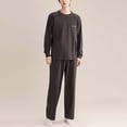 thumbnail image 1 of Mens Cotton Pajama Sets Long Sleeve Sweatshirts and Pants 2 Piece Loungewear Outfits Casual Solid Color Comfort Sleepwear Pajamas Set with Pockets, 1 of 6