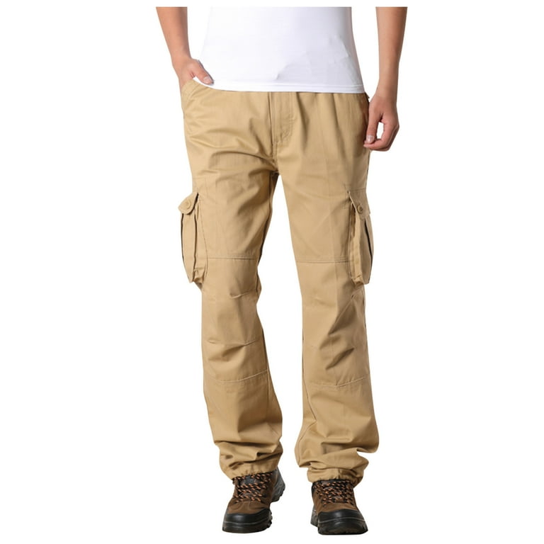 Mens Cotton Plus Size Cargo Pants Adjustable Bottom Hiking Trousers with  Multi-Pockets Sports Straight Work Pants
