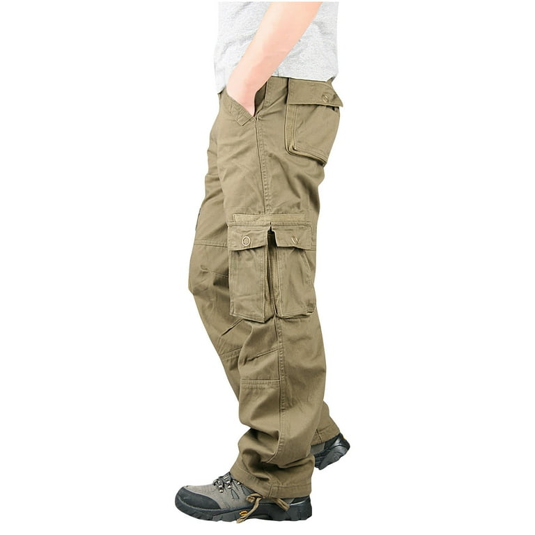 Men Cargo Pants Trousers Straight Bottoms Multi Pockets Outdoor