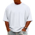 thumbnail image 1 of Mens Cotton Shirt Casual Oversized Half Sleeve Crew Neck Drop Shoulder Loose Fit T Shirt Dressy Vacation beach Pullover Tops White XL, 1 of 4