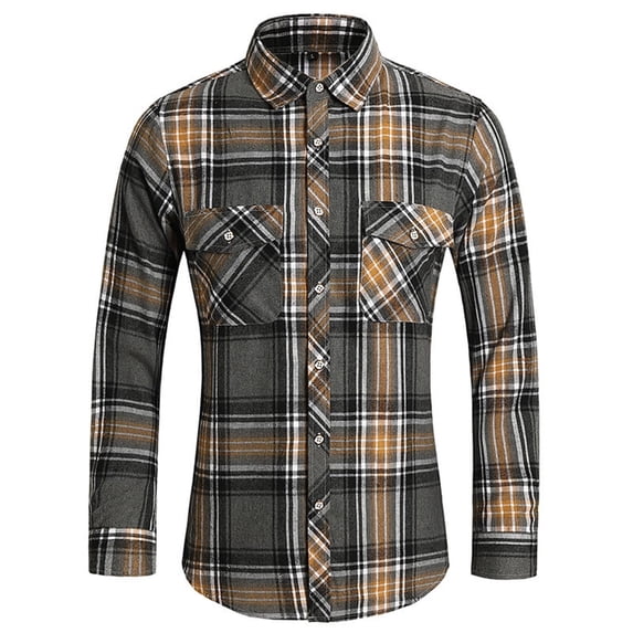 Mens Cotton Shirt Long Sleeve Button Down Plaid Casual Shacket with Pockets Vintage Western Cowboy Shirts Jacket