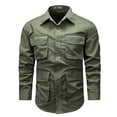 thumbnail image 1 of Mens Cotton Shirts Button Down Turndown Collar Long Sleeve Fashion Workwear Shirt with Front Pockets Army Green XXXL, 1 of 5