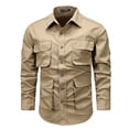 thumbnail image 1 of Mens Cotton Shirts Button Down Turndown Collar Long Sleeve Fashion Workwear Shirt with Front Pockets Khaki L, 1 of 3