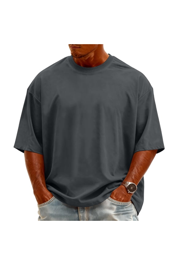 Mens Cotton Shirts Half Sleeve Crew Neck Drop Shoulder T Shirts Loose Fit Casual Vacation Pullover Tees, XL