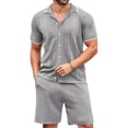 thumbnail image 1 of Mens Cotton Shorts Set Summer 2 Piece Outfits Button Down Polos Shirts Dressy Casual Matching Sets Gray, XL, 1 of 6