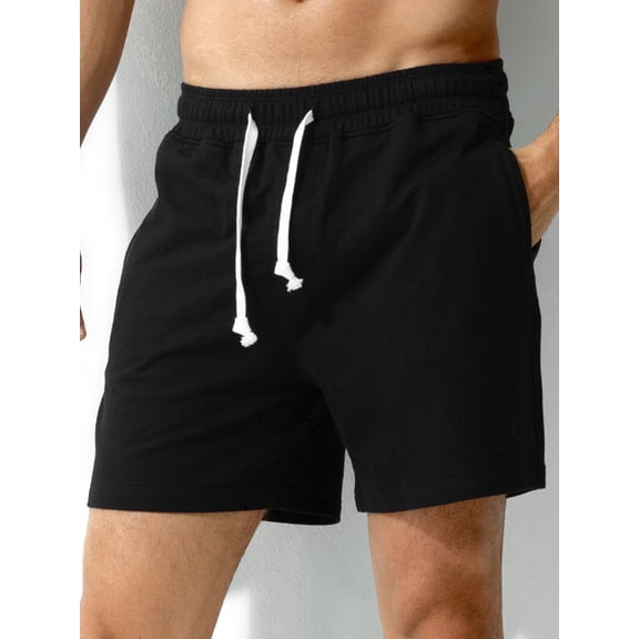 Mens 5" Cotton Sweat Shorts with 3 Zipper Pockets & Elastic Waist Drawstring for Casual Running Lounge Gym
