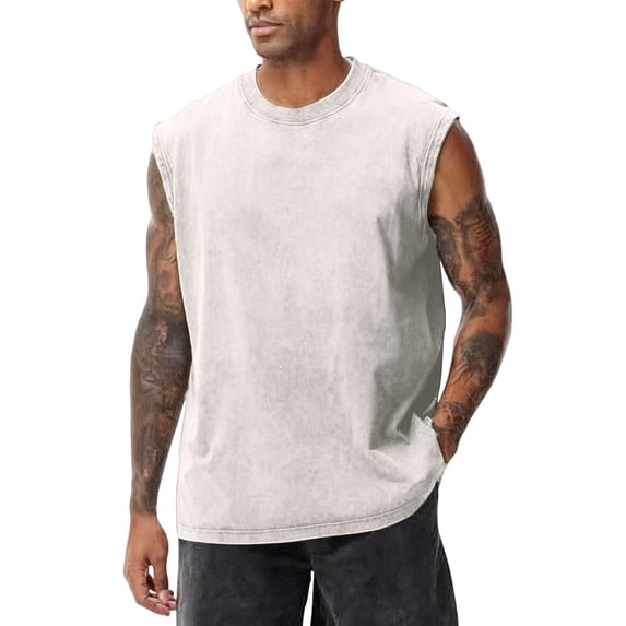 Mens Cotton Sleeveless Crew Neck Tank Tops Muscle Gym T Shirts Running Beach Loose Fit Tees Complexion 3XL