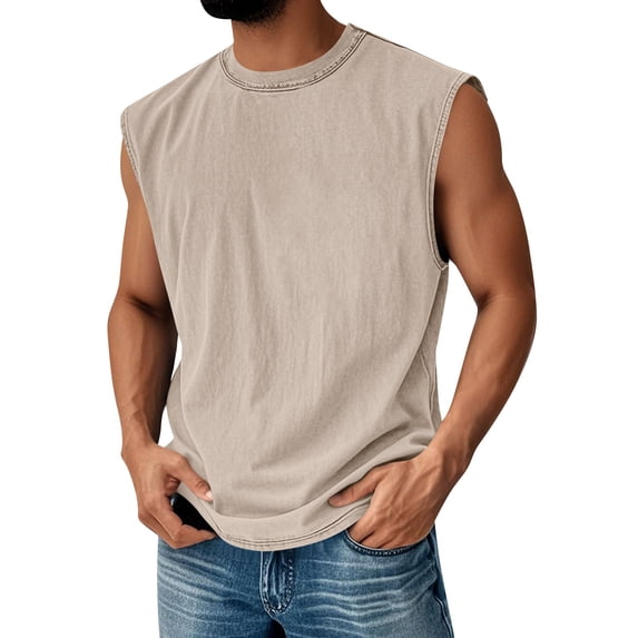 Mens Cotton Sleeveless Tank Tops Cut Off Muscle Gym T Shirts Running Beach Loose Fit Tees, M