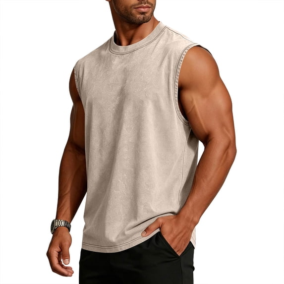 Mens Cotton Sleeveless Tank Tops Cut Off Muscle Gym Tanks Running Beach Summer Loose Fit Tee Tops