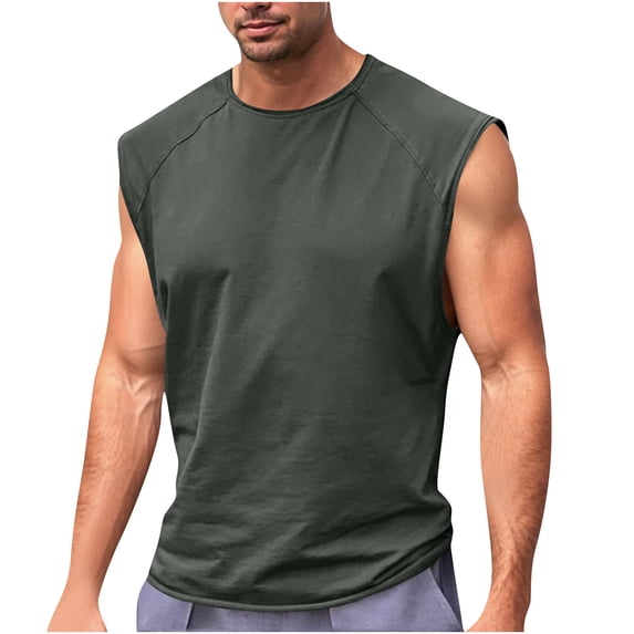 Mens Cotton Sleeveless Tank Tops Cut off Muscle Gym T Shirts Running Beach Loose Fit Tees Dark Gray