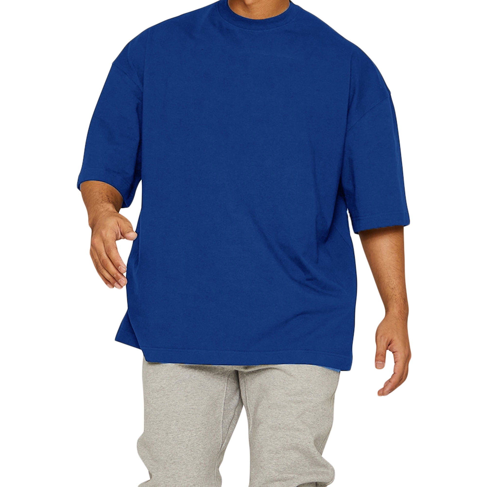 Mens Cotton Solid Color Short Sleeve Casual Loose Oversize T-Shirt Gym  Muscle Bodybuilding Top
